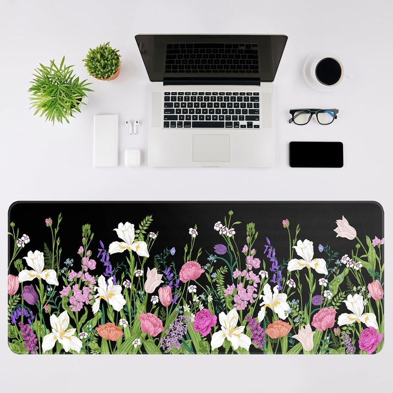 DIGSOM Large Gaming Mouse Pad Keyboard Pad 31.5 x 11.8 in Gaming Pad Black Mouse Pad with Anti-Slip Rubber Base, Extended Mouse Mat XL Mouse Pad Large Mouse Mat(Flower) - Image 4